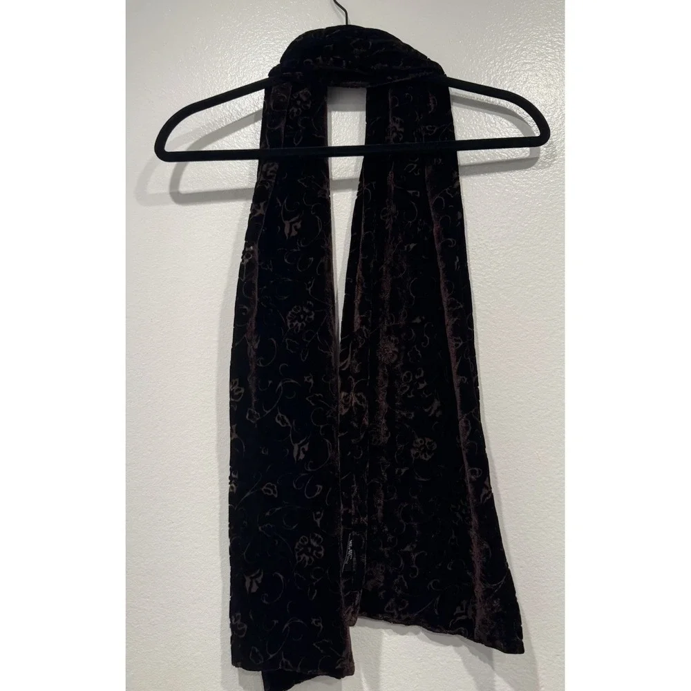 90s Y2K Look Cejon Silk Blend Brown Velvet Scarf Indie Boho Festival Whimsigoth